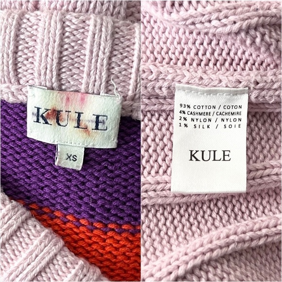 KULE Cotton Cashmere Rib Knit Striped V-Neck Pullover Varsity Tennis Sweater XS - Picture 11 of 12